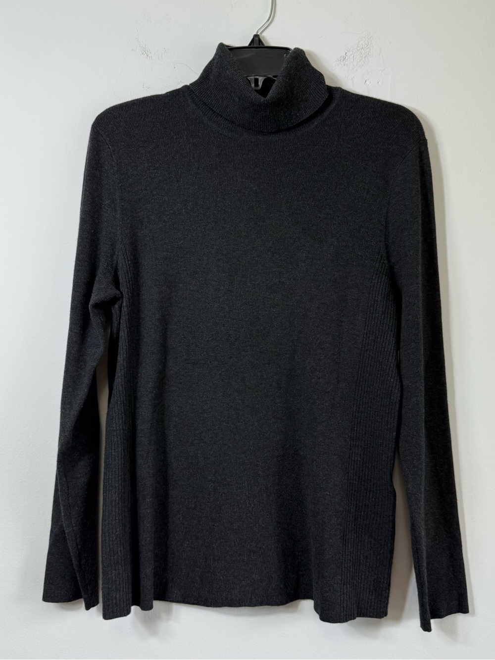 Chico's Charcoal Grey Turtleneck Knit Sweater Ribbed Size 2 L